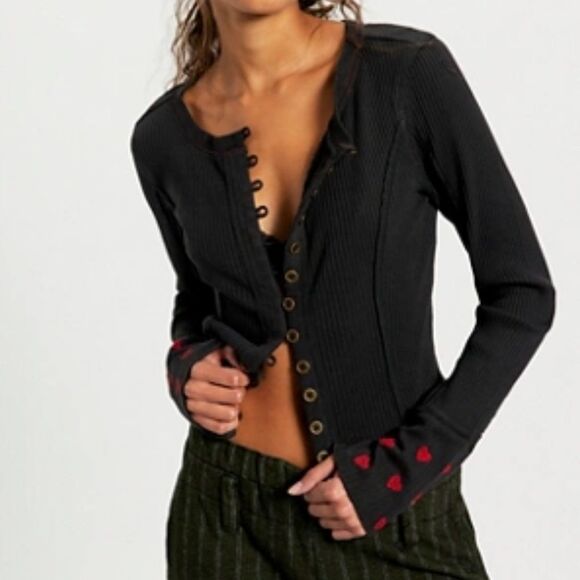 Free People Tops - Free People We the Free Daria Cardi- Black Heart Combo